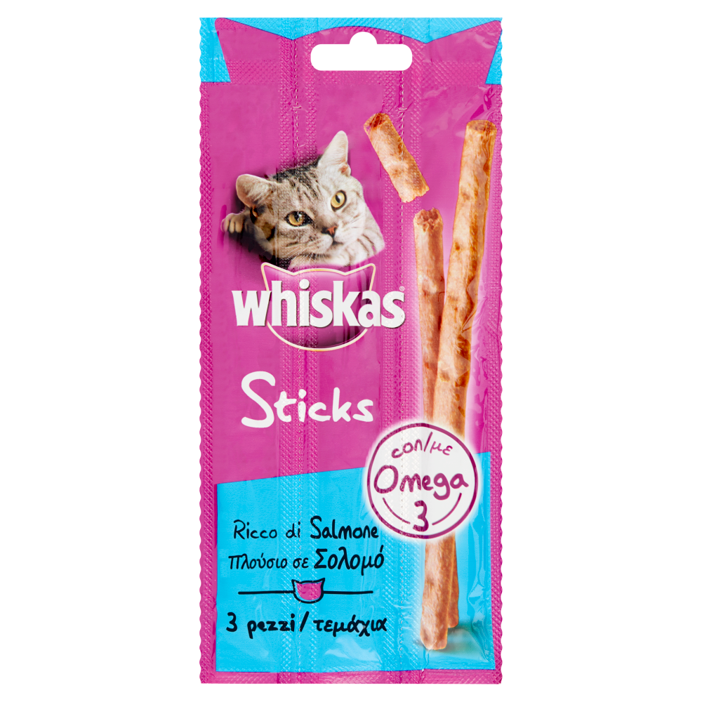 Whiskas Sticks Snack Gatto ricco di Salmone 3 pezzi 18 g Carrefour