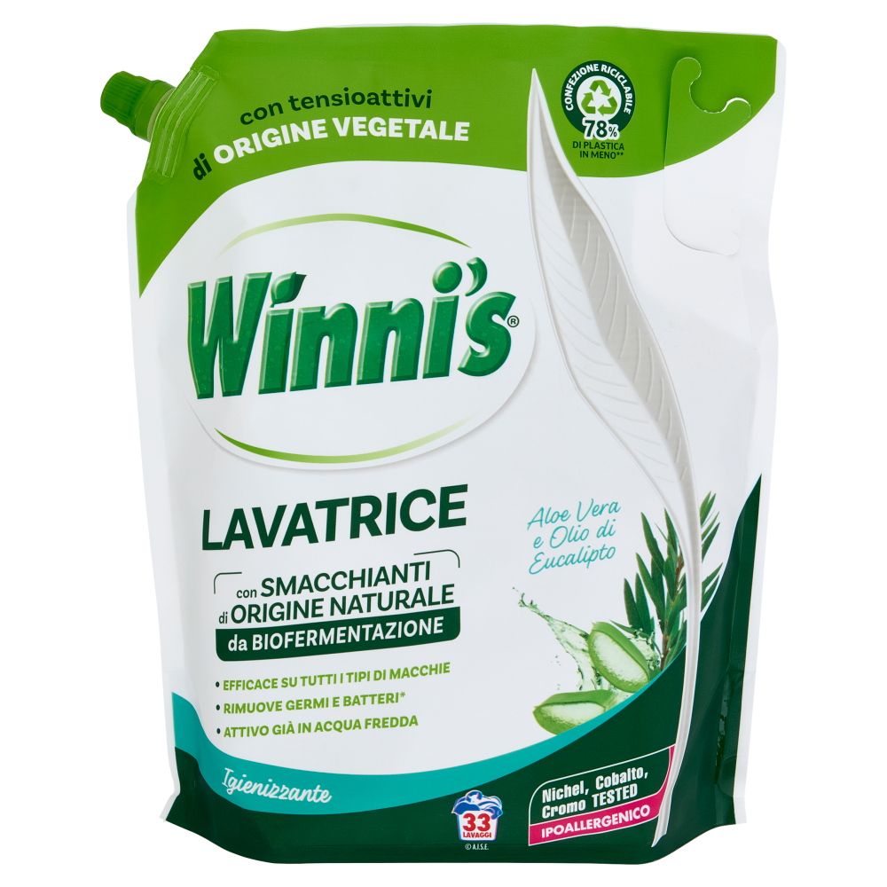 Winni's Lavatrice Igienizzante Aloe Vera e Olio di Eucalipto, 33 Lavaggi, 1485 ml