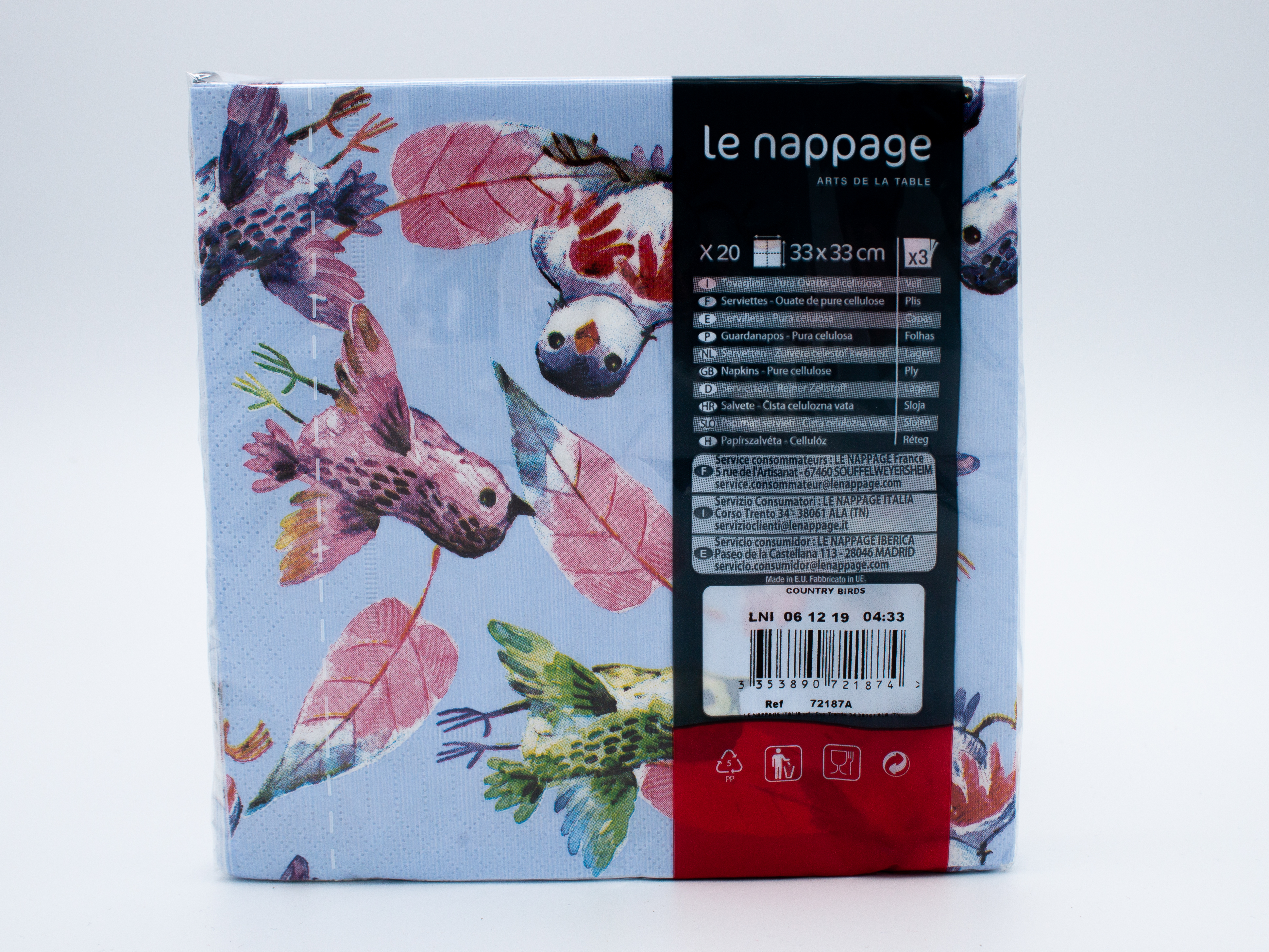 20 tovaglioli 33x33 3 veli Country Birds