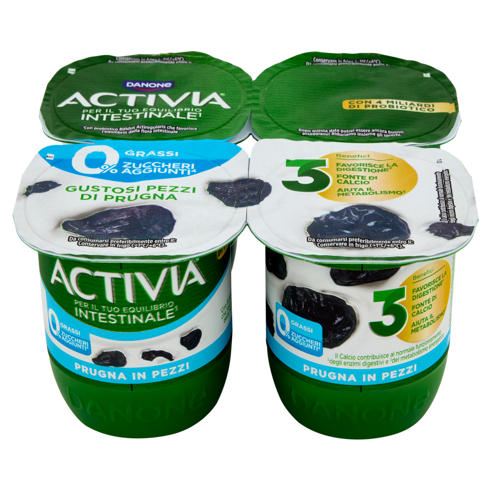 ACTIVIA Yogurt con Probiotico Bifidus, 0% Grassi, 0% Zuccheri Aggiunti, Prugna, 4x125g