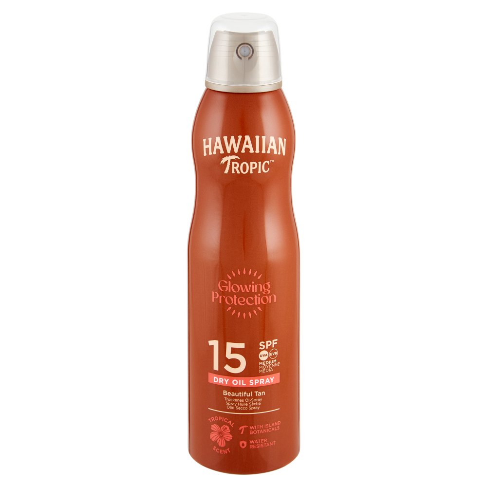 Hawaiian Tropic Glowing Protection Olio Secco Spray Continuo SPF 15 Media 177 mL