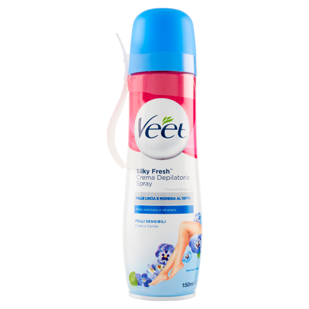 Veet Crema Depilatoria Pelli Sensibili in Spray, Per Corpo Gambe, Ascelle e Zona Bikini, 150 ml