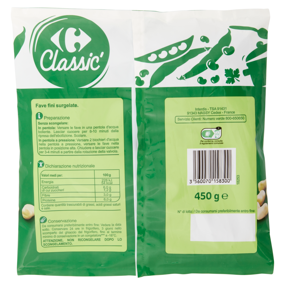 Carrefour Classic Fave Fini Surgelato 450 g