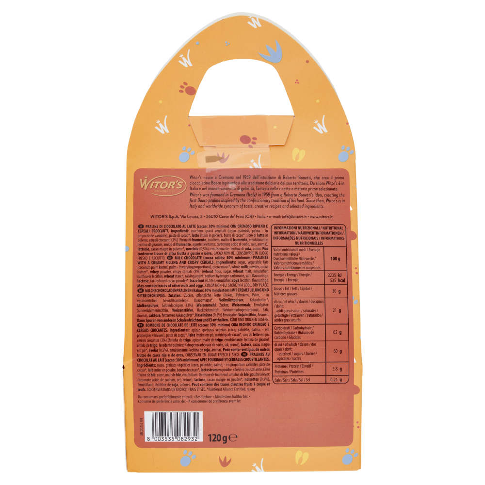 Witor's Golden Ovetti di Cioccolato al Latte con Ripieno alle Nocciole e Cereali Croccanti 120 g