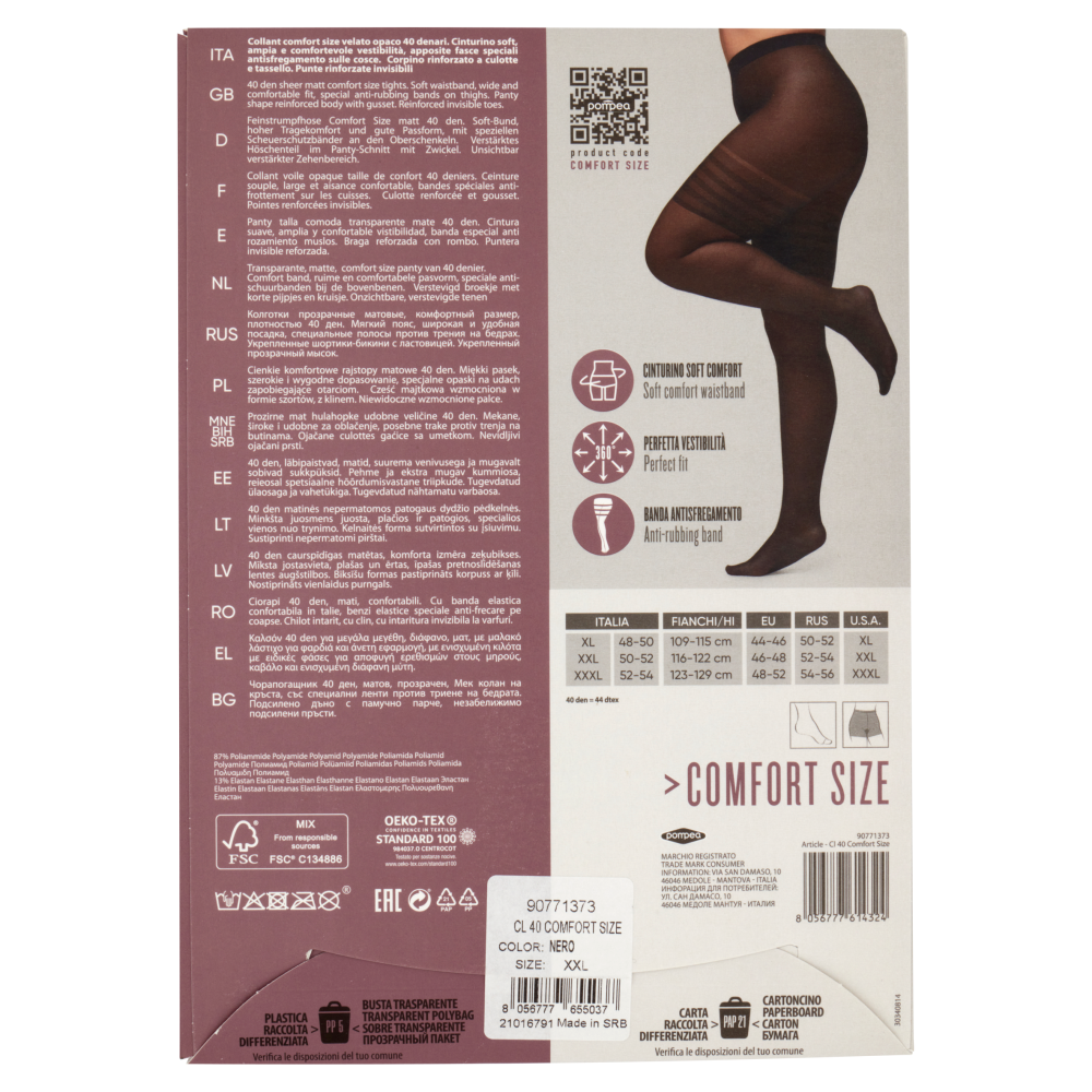 pompea Comfort Size Collant velato opaco comfort size 40 Den XXL Nero