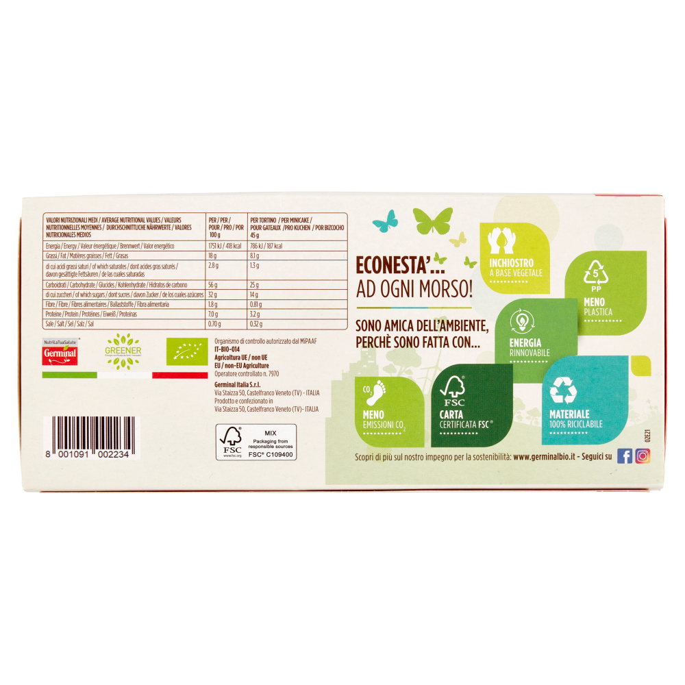 Germinal Bio Tortino Grano saraceno mandorla Gluten Free 4 x 45 g