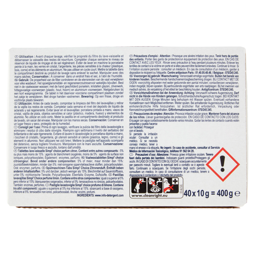 Simpl Choice Pastiglie lavastoviglie Profumo di Limone 40 x 10 g