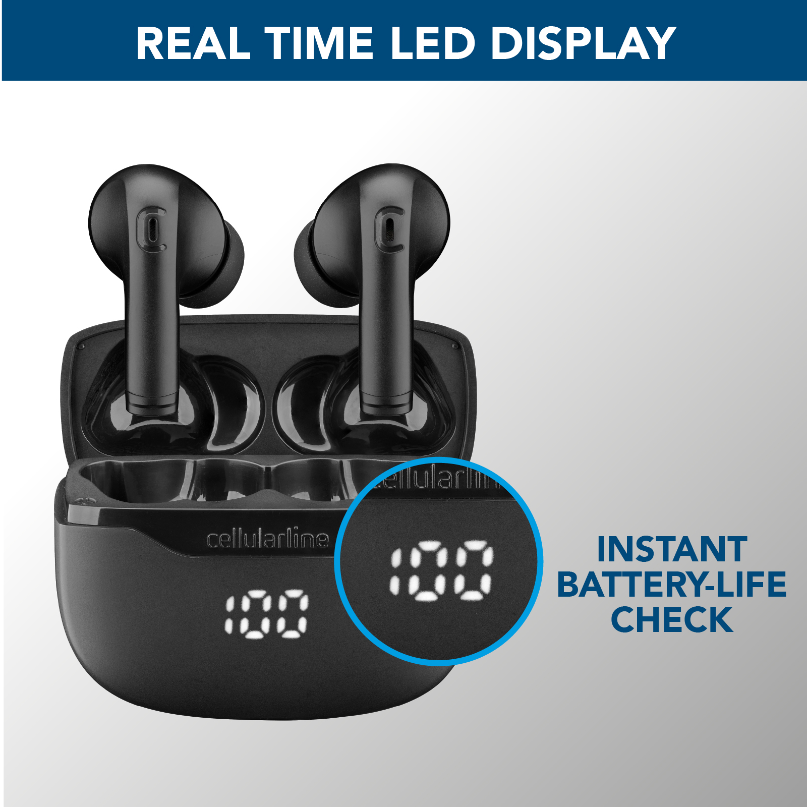 Cellularline Key Auricolari TWS Bluetooth custodia di ricarica e display led