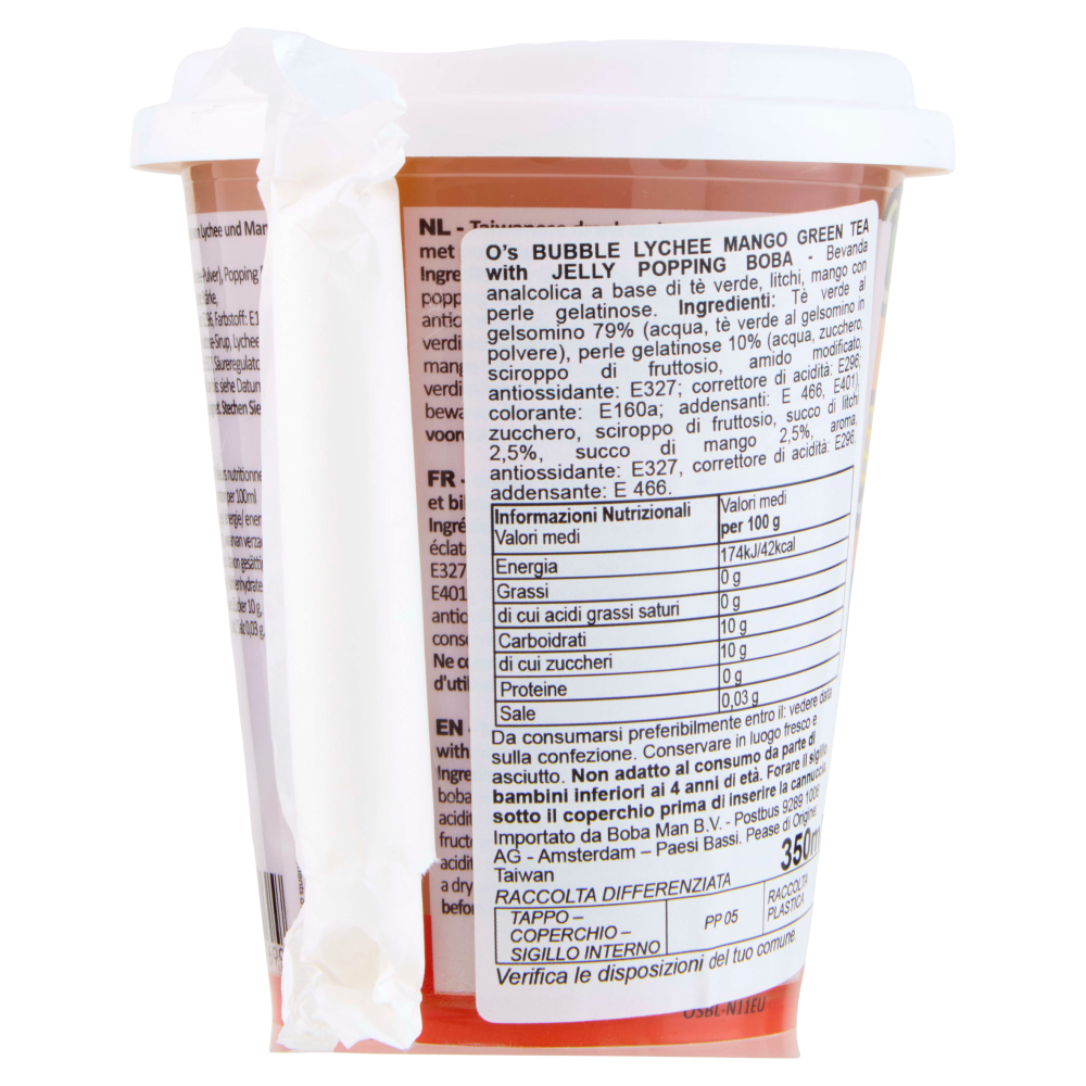 O's Bubble Jelly Popping Boba Lychee Mango Green Tea 350 ml