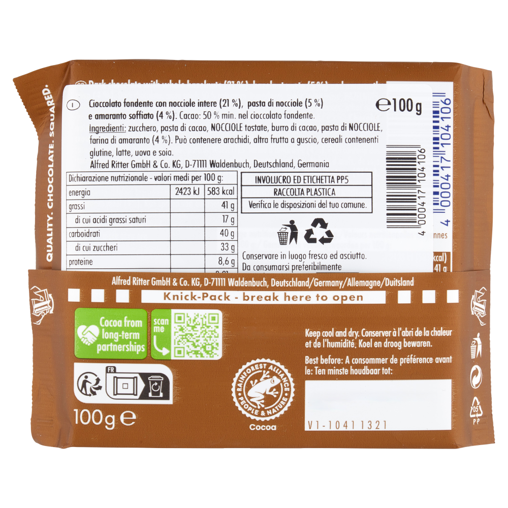 Ritter Sport Crunchy Whole Hazelnuts 100 g