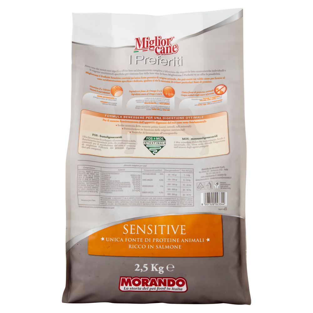 Migliorcane I Preferiti Sensitive Unica Fonte di Proteine Animali Ricco in Salmone 2,5 kg