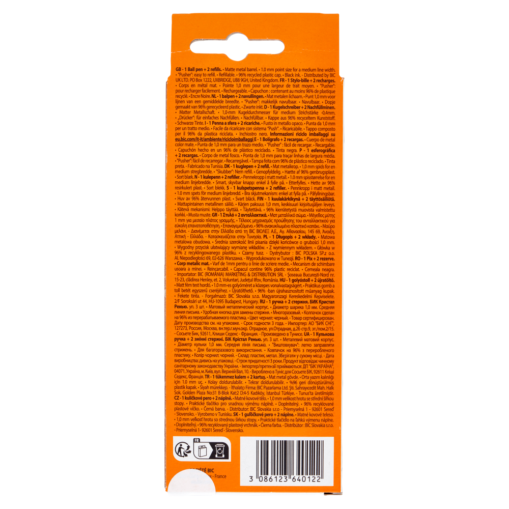 Bic Cristal Re'New Refillable Metal Medium Nero 1.0mm 