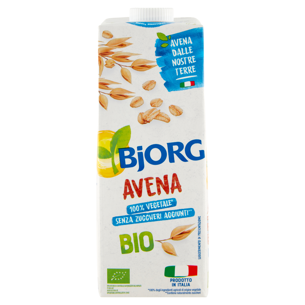 BJORG Avena Bevanda Vegetale Bio, Avena Italiana, Senza Zuccheri Aggiunti, Prodotto in Italia, 1L