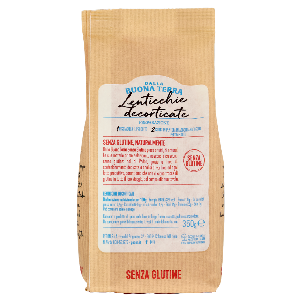 Dalla Buona Terra pedon Senza Glutine Lenticchie decorticate 350 g