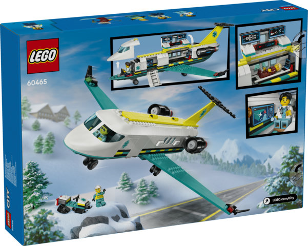 LEGO City 60465 Aereo Ambulanza di Emergenza Giocattolo con 4 Minifigure, Gatto delle Nevi e Accessori, Idea Regalo 6+ Anni