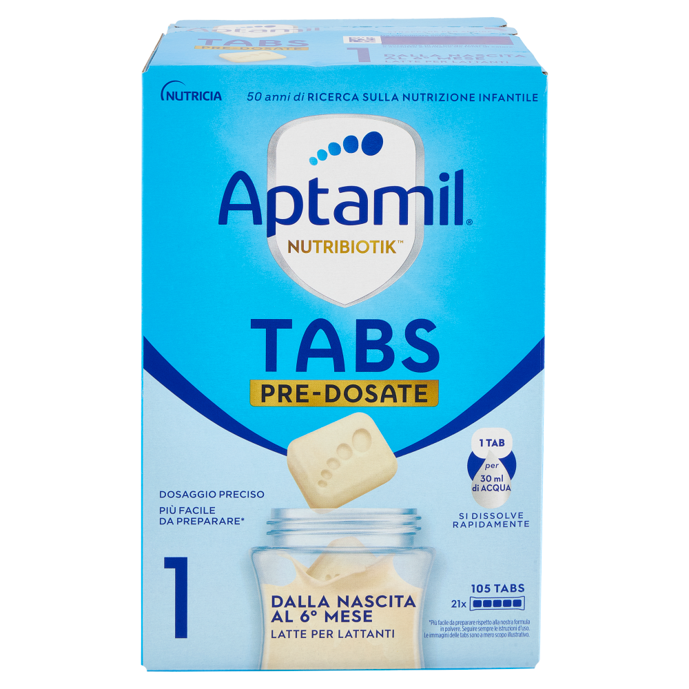 APTAMIL Nutribiotik Tabs 1,Latte di partenza in Tabs pre-dosate,dalla nascita al 6°mese,21 bustine