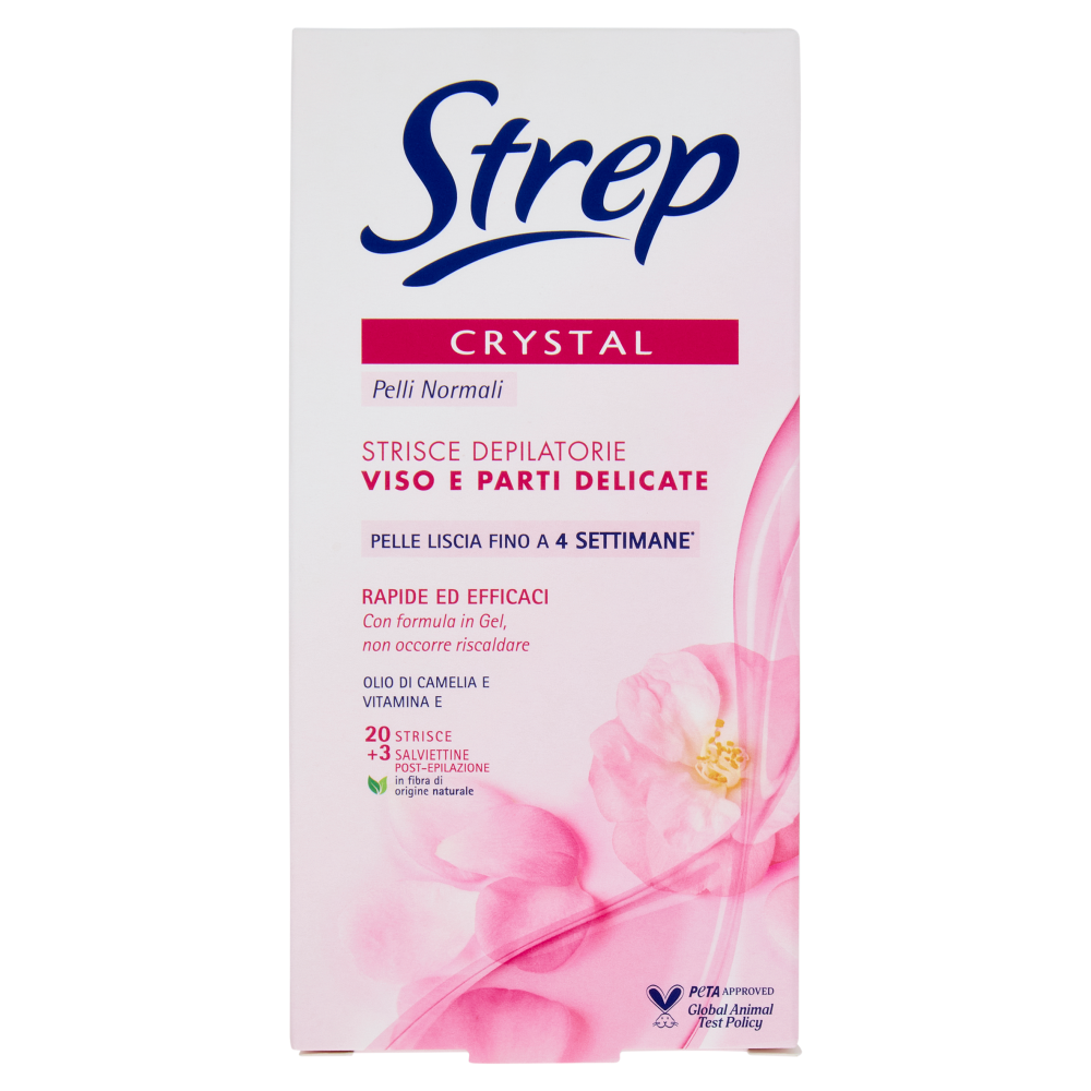 Strep Crystal Strisce Depilatorie Viso e Parti Delicate 20 Strisce + 4 Salviettine