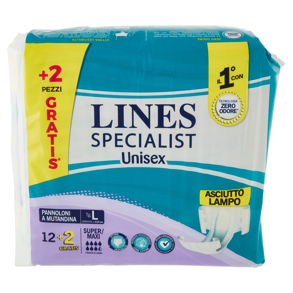 Lines Specialist Unisex Pannoloni a Mutandina Tg. L Super/Maxi 12+2 pz