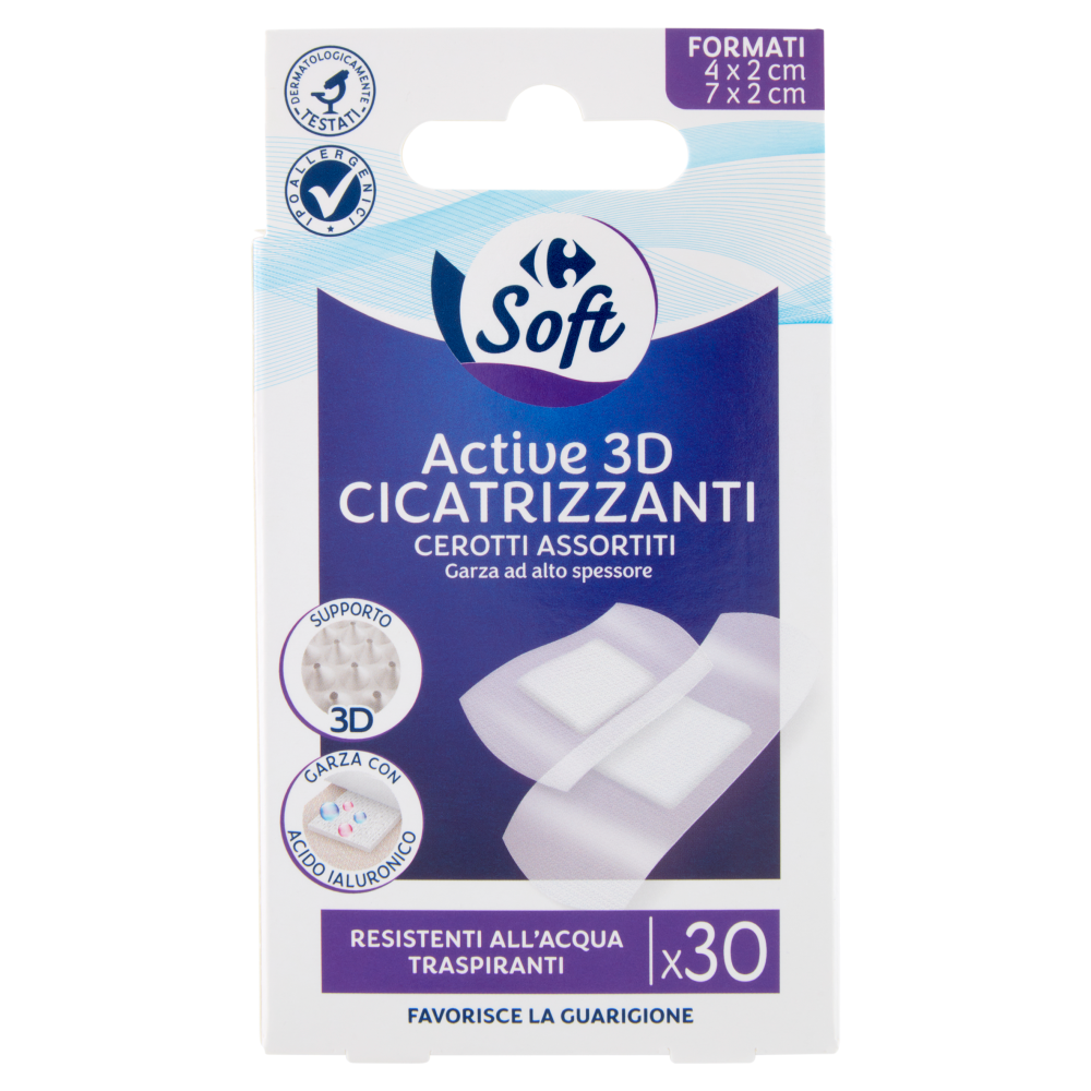 Carrefour Soft Active 3D Cicatrizzanti Cerotti Assortiti 30 pz
