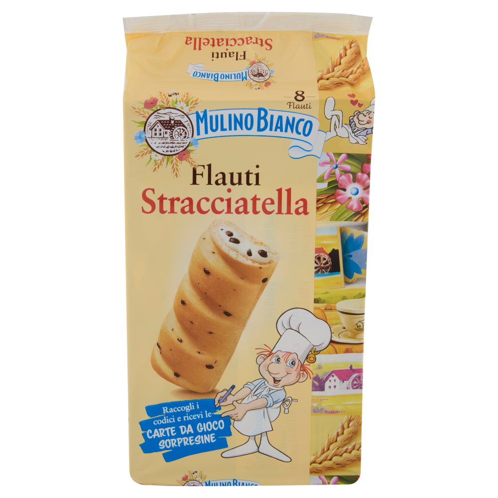 Mulino Bianco Flauti Stracciatella Merenda con 100% Latte Fresco Italiano 8 pezzi 280g