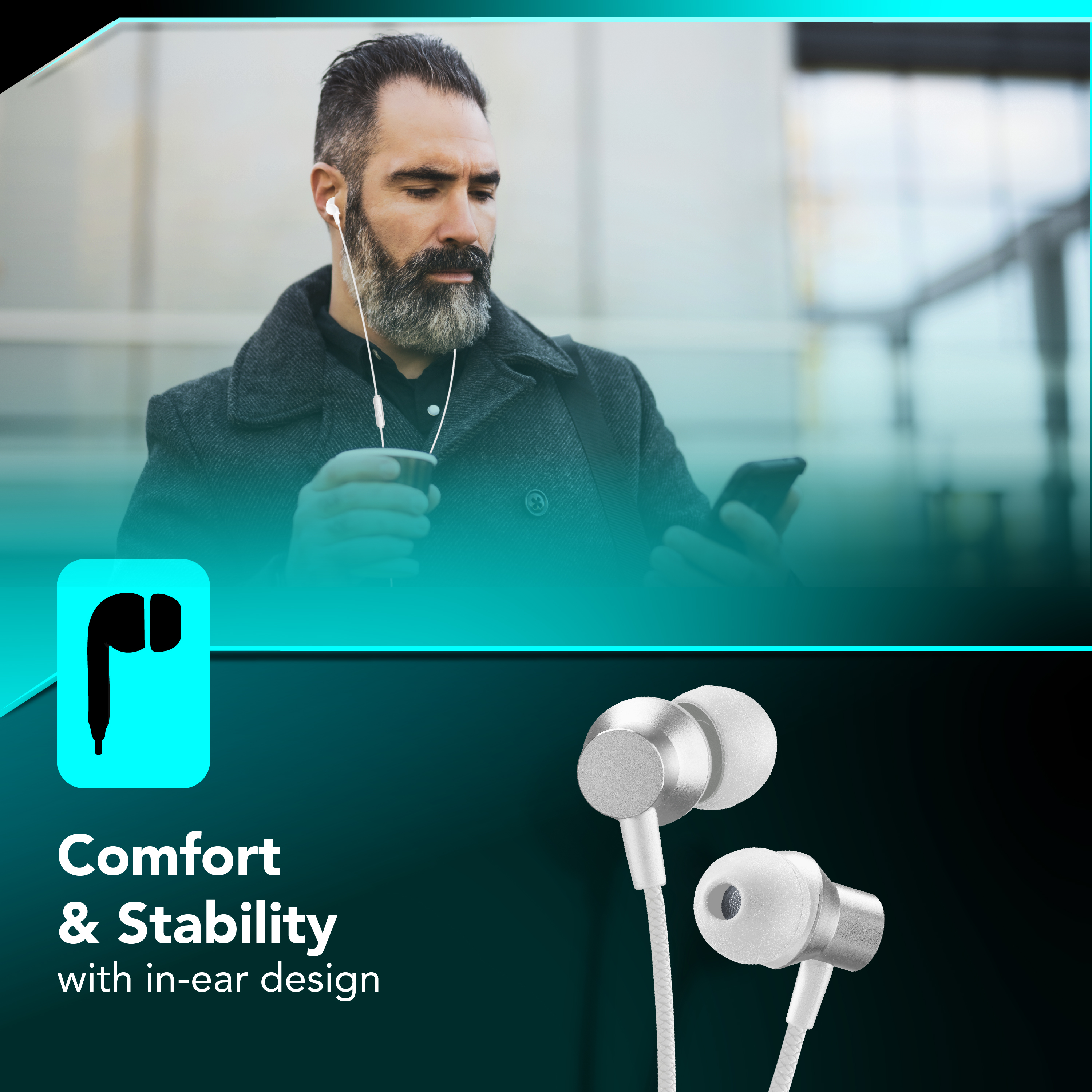 Cellularline SPARROW Auricolari in-ear con finiture metalliche, remote control e connettore USB-C