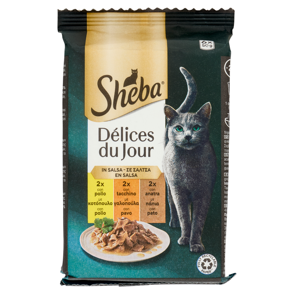 Sheba Délices du Jour Cibo Umido Gatto in Salsa con Tacchino e Anatra 6 x 50 g