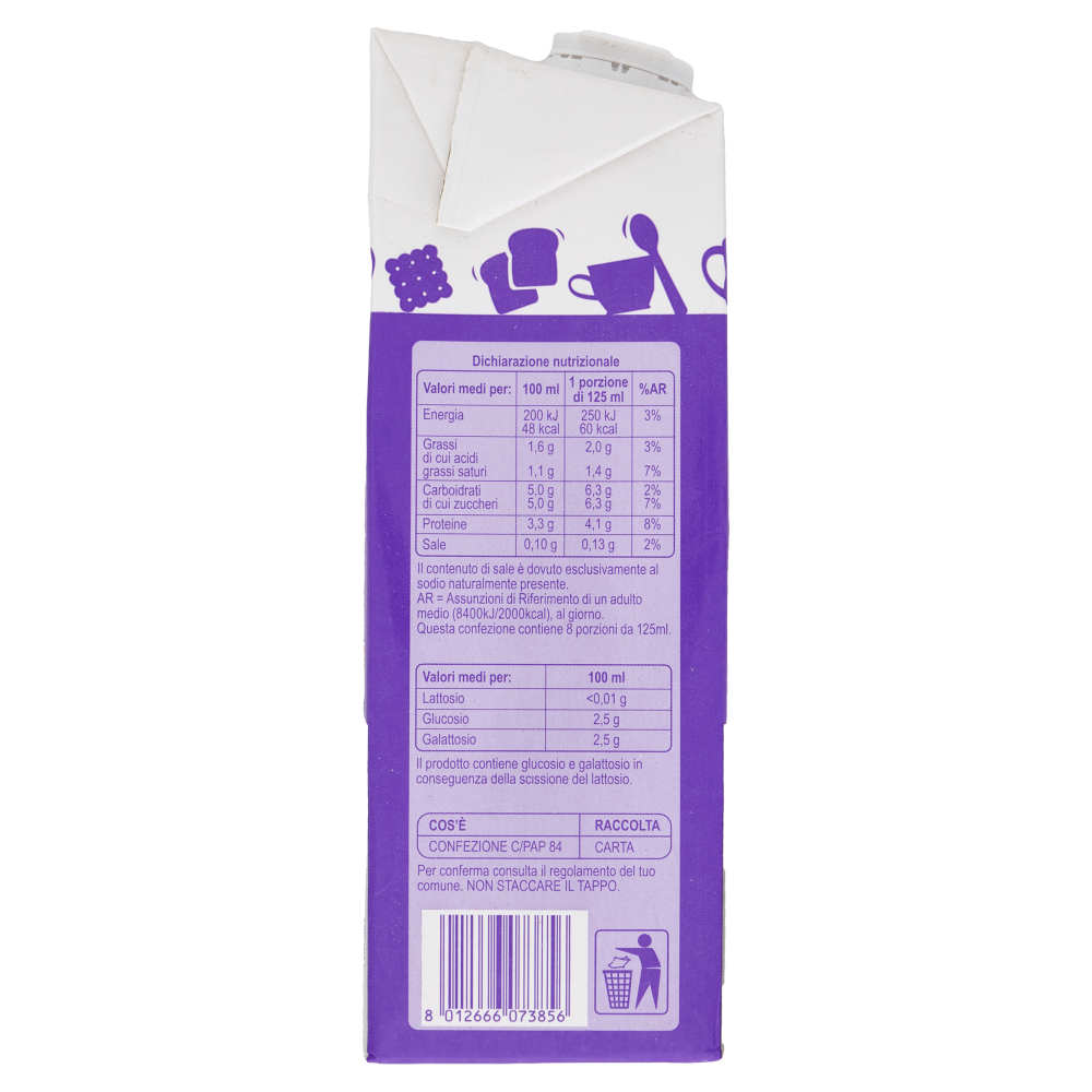 Carrefour Classic Senza Lattosio Latte Microfiltrato UHT Parzialmente Scremato 1 L