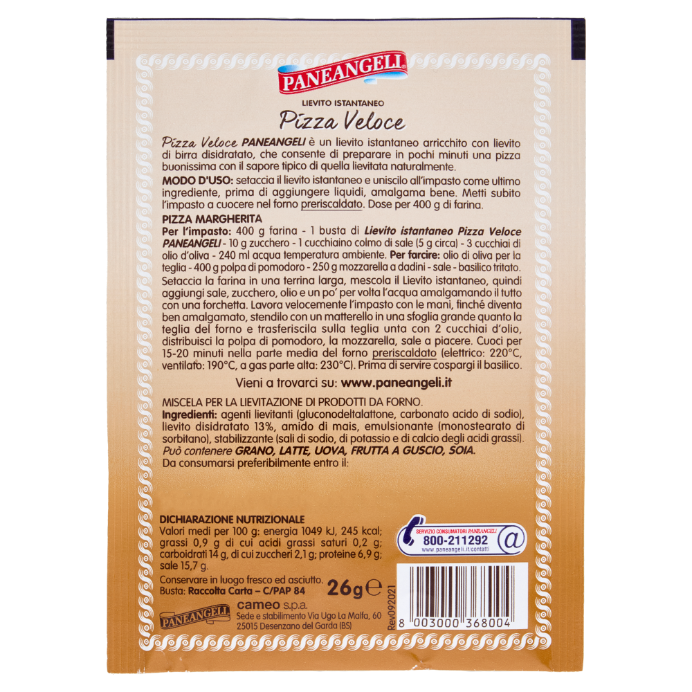 PANEANGELI Lievito Istantaneo Pizza Veloce 26 g Carrefour