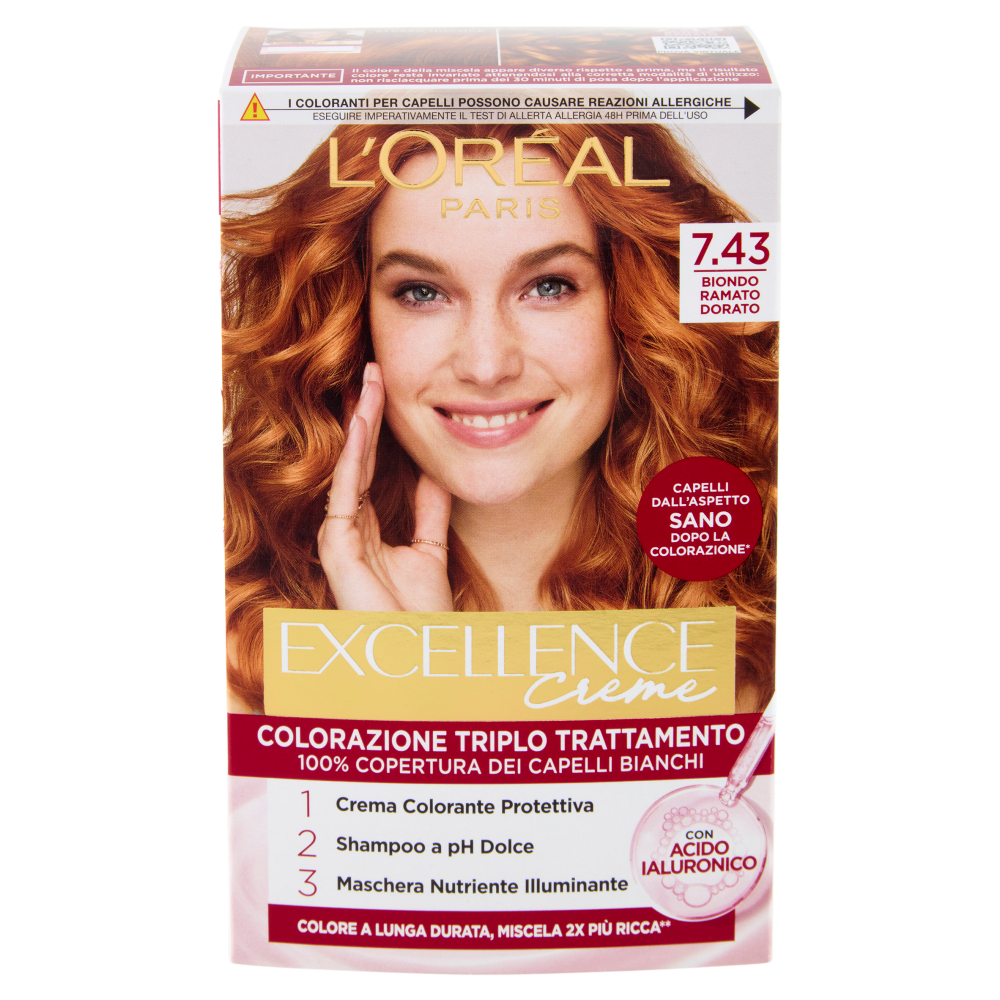 L'Oréal Paris Excellence Creme Colorazione Triplo Trattamento Biondo Ramato Dorato 7.43