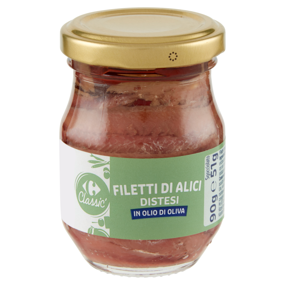 Carrefour Classic Filetti di Alici Distesi in Olio di Oliva 90 g
