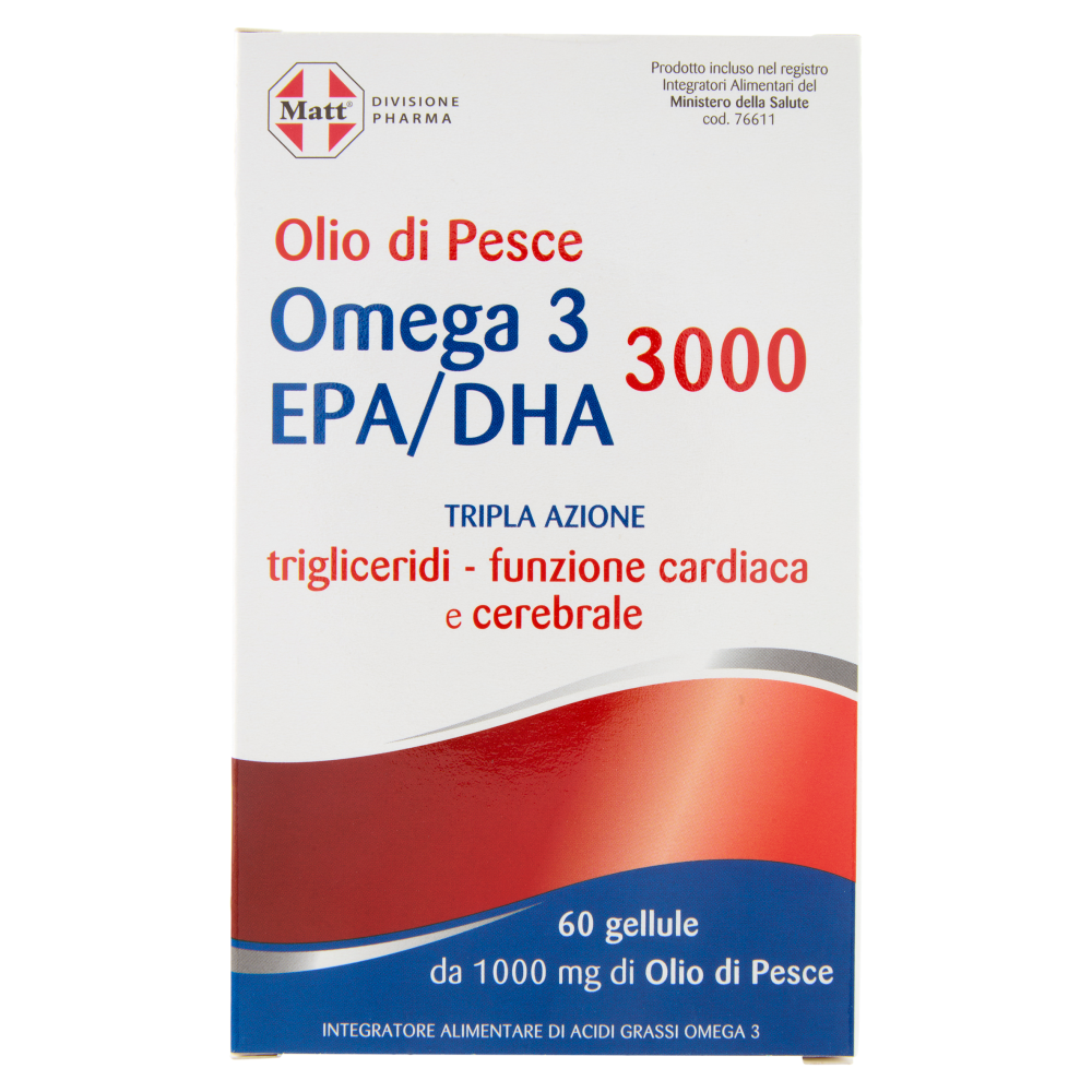 Matt Divisione Pharma Olio di Pesce Omega 3 EPA/DHA 3000 60 gellule 76,5 g  | Carrefour