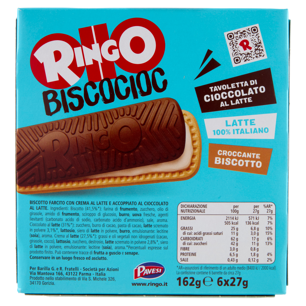 Ringo Snack Biscocioc con Latte Italiano 6 porzioni 162g