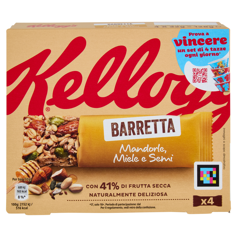 Kellogg's Barretta Mandorle, Miele e Semi 4 x 32 g