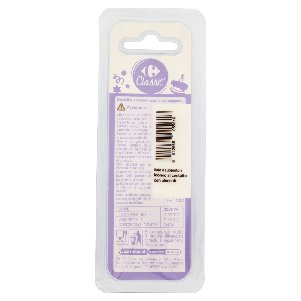 Carrefour Classic Candelina Numero 5 Azzurra con supporto