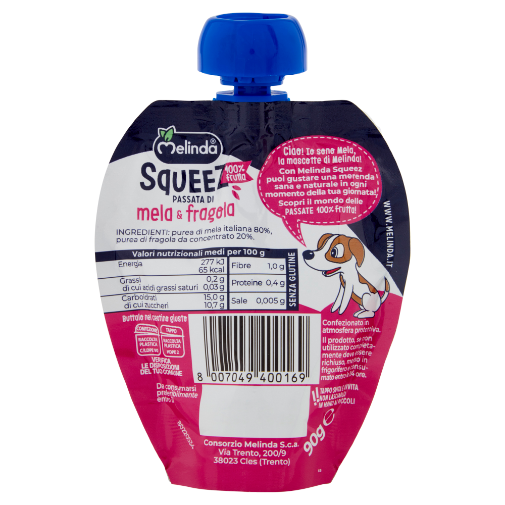 Melinda Squeez 100 % frutta Passata di mela & fragola 90 g