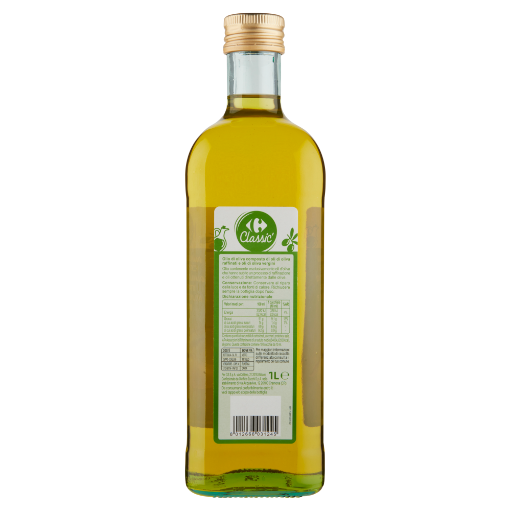 Carrefour Classic Olio di Oliva Composto da Oli di Oliva Raffinati e Oli di Oliva Vergini 1 L