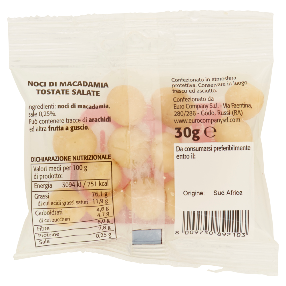 Noci di Macadamia Tostate Leggermente Salate 30 g