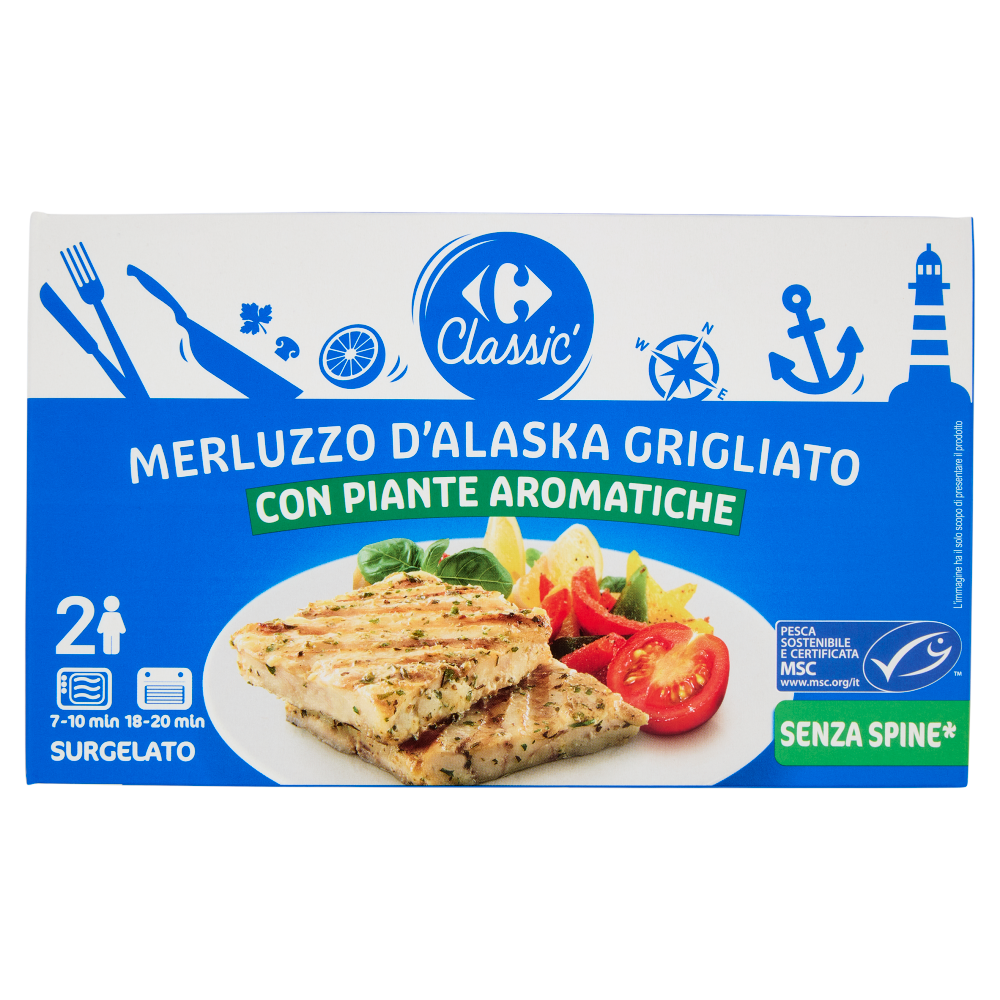 Carrefour Classic Merluzzo d'Alaska Grigliato con Piante Aromatiche Surgelato 2 x 125 g