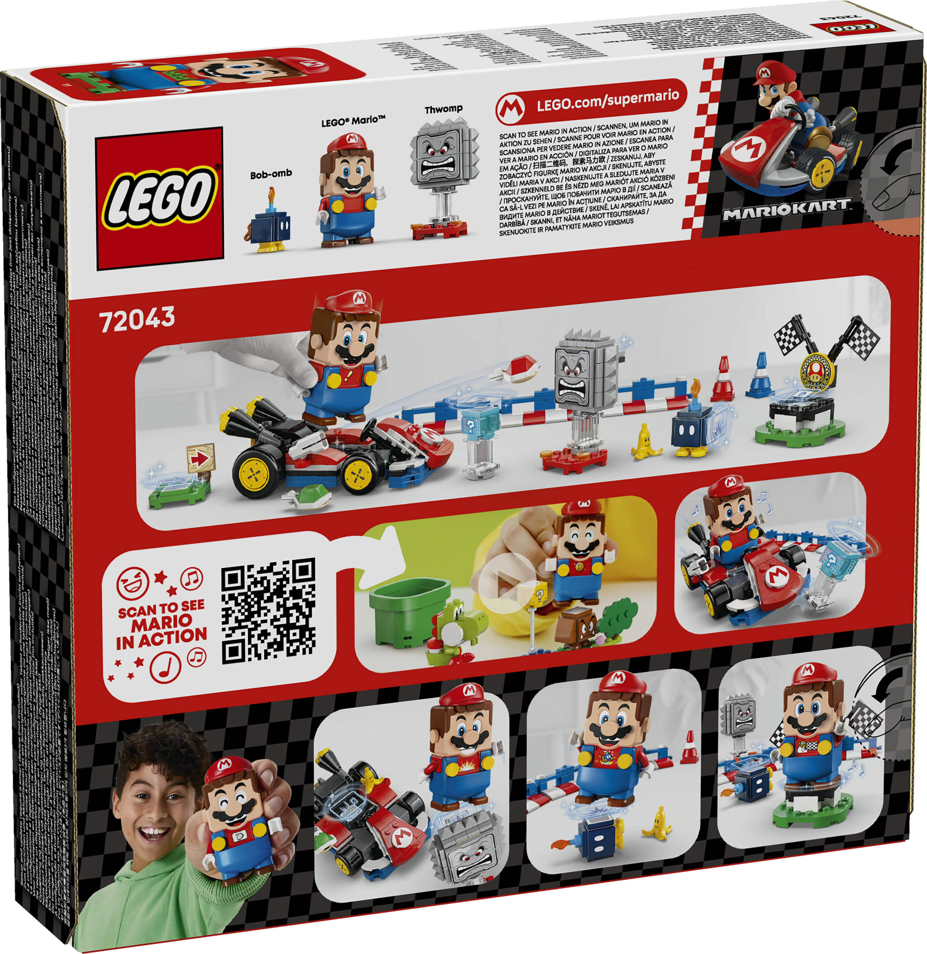 LEGO Super Mario Mario Kart 72043 - Interattivo e Kart Standard, Percorso di Gara con Macchina Giocattolo e 3 Figure, Regalo Bambini 7+