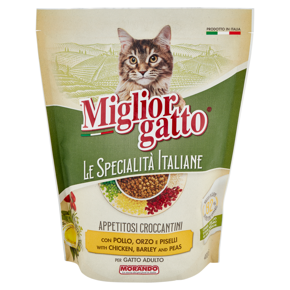 Migliorgatto Le Specialità Italiane Appetitosi Croccantini Pollo, Orzo e Piselli Gatto Adulto 400 G