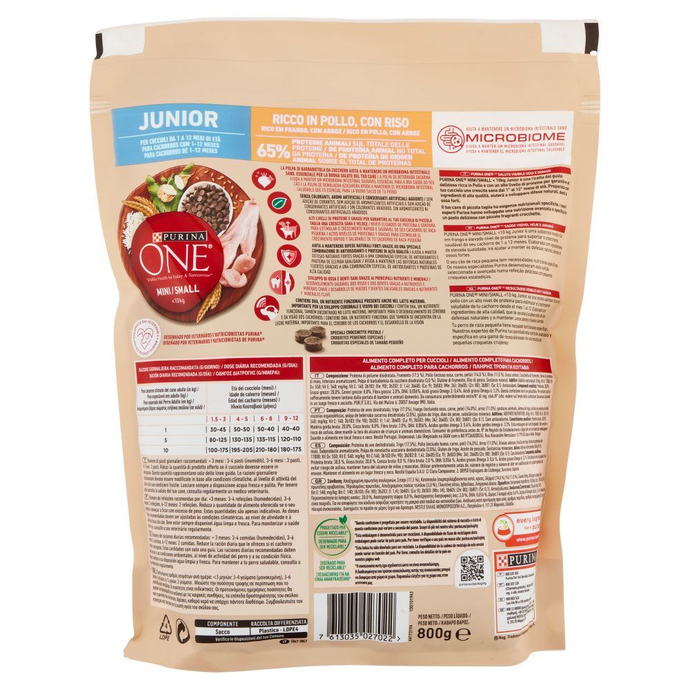 PURINA ONE Mini/Small Junior Ricco in Pollo con Riso 800g