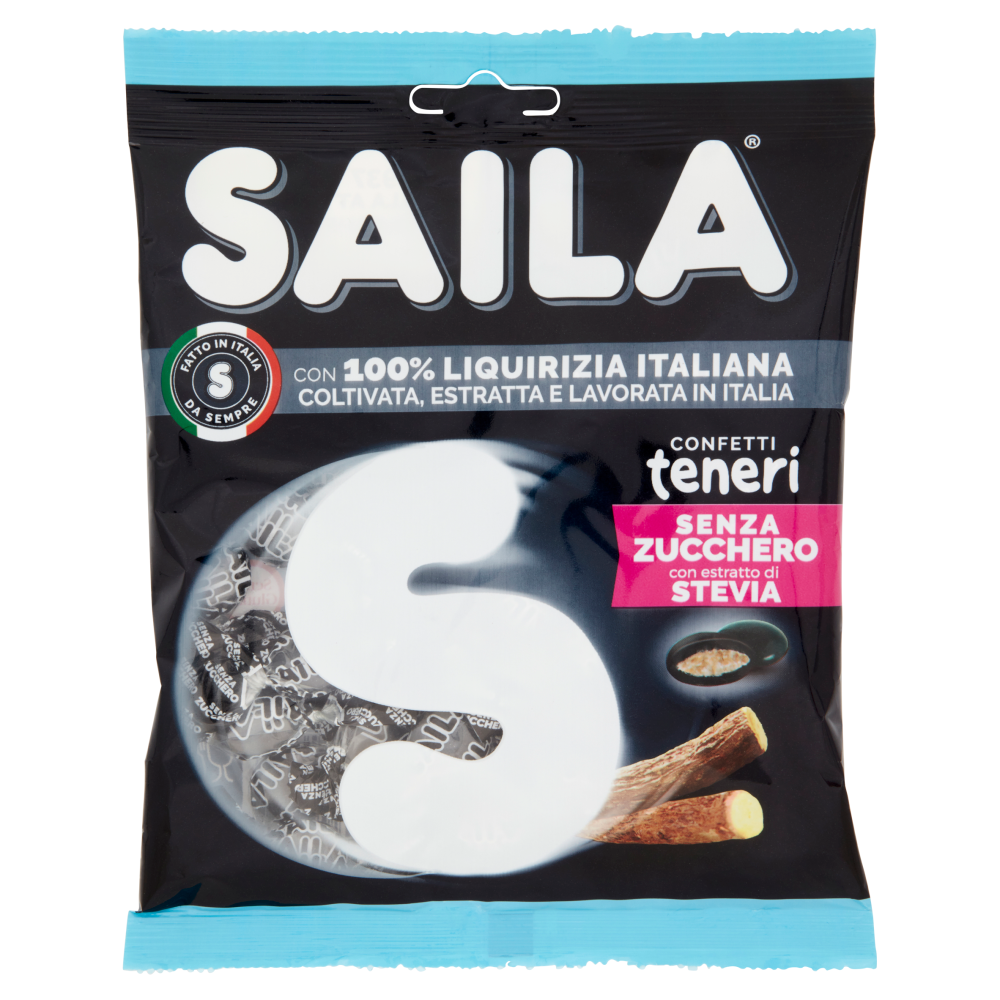 Saila con 100% Liquirizia Italiana Confetti teneri Senza Zucchero con estratto di Stevia 75 g