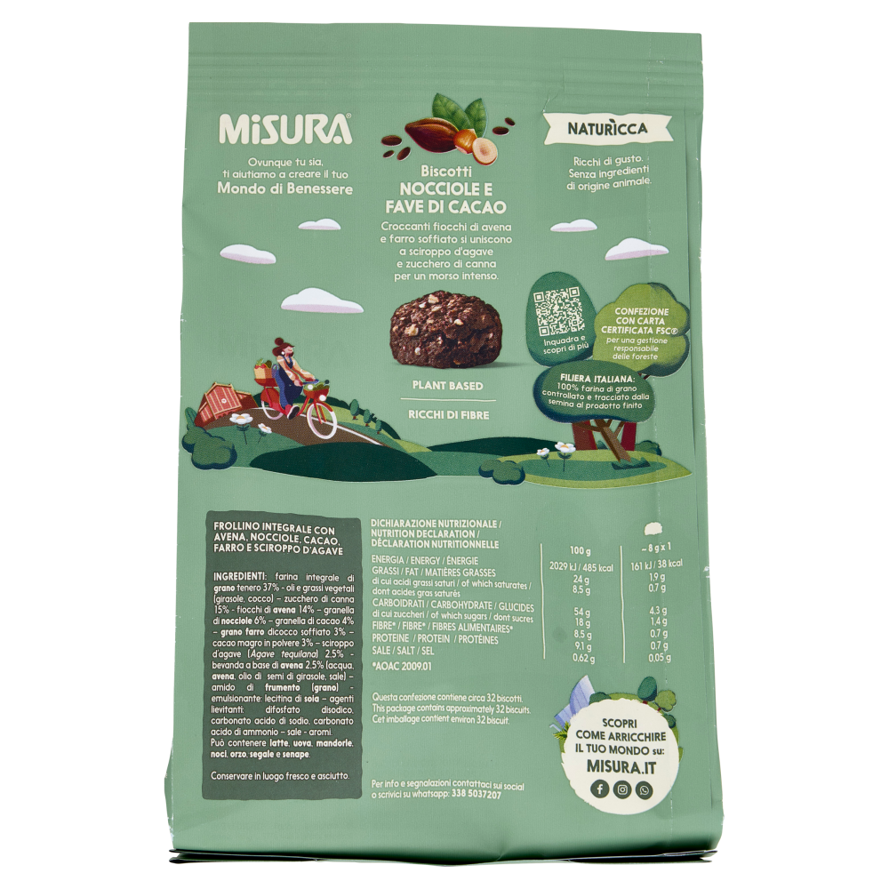 Misura Naturìcca Biscotti Nocciole e Fave di Cacao Plant Based 260 g