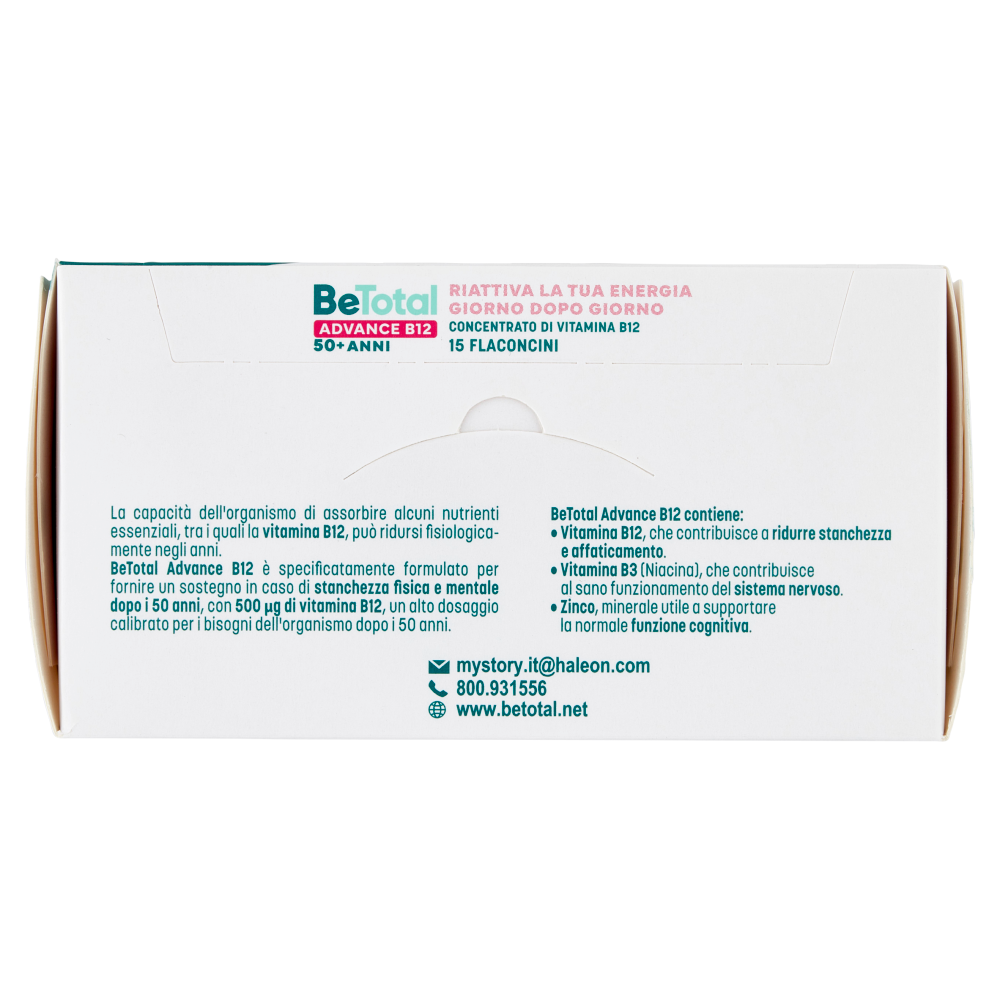 BeTotal Advance B12 Integratore con Vitamina B12, Zinco, Niacina, 50+ anni, 15 Flaconcini 105 ml