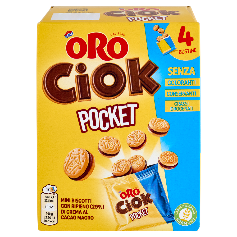 Oro Ciok Pocket Mini biscotti ripieni di crema al cacao magro - 4 x 40 g