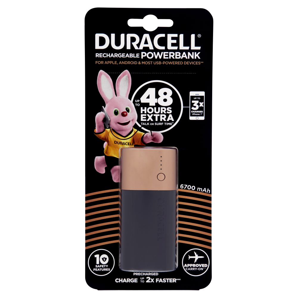 Duracell Powerbank 6.700 mAh caricatore esterno rapido per Smartphone e dispositivi USB