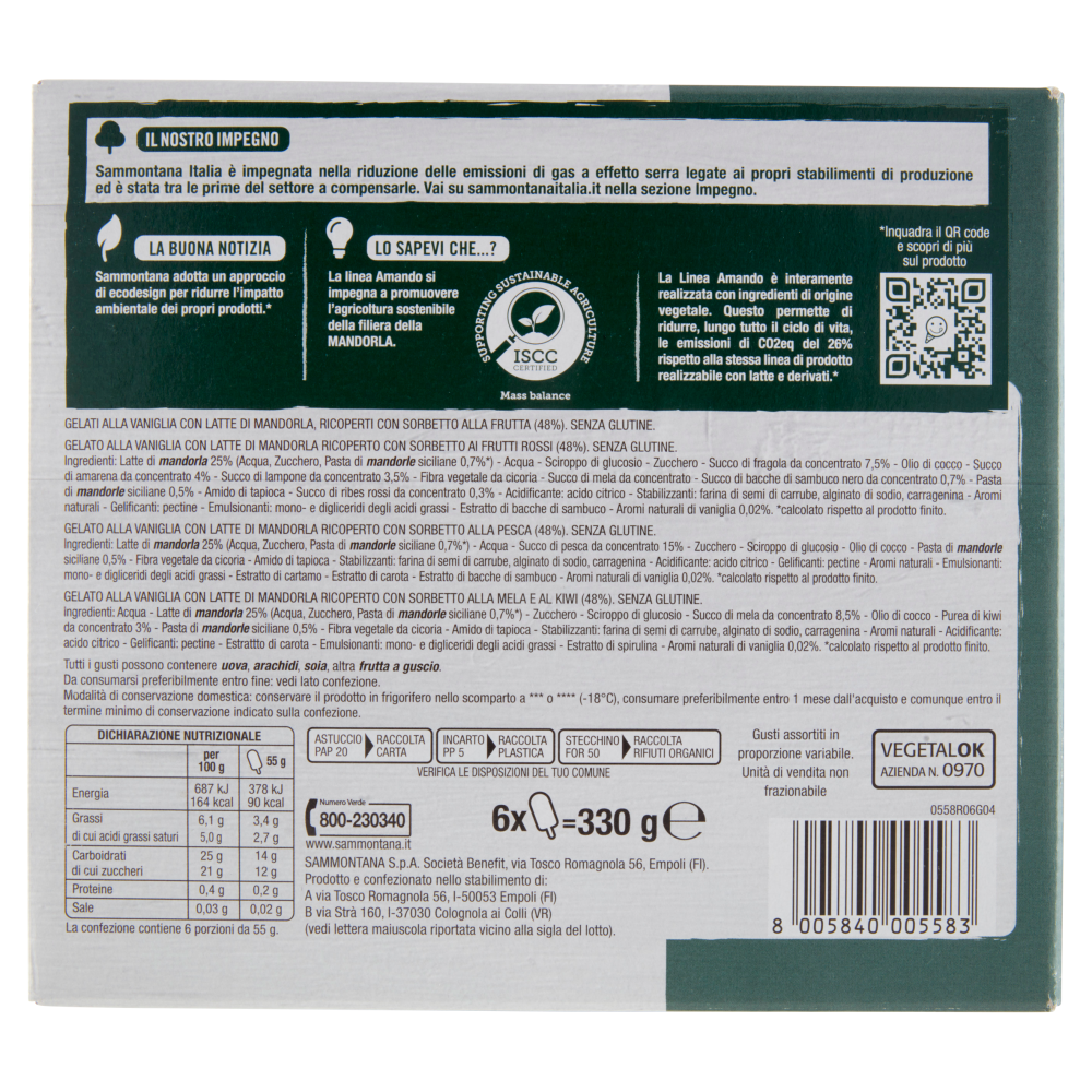 Sammontana Amando 6 Stecchi Frutti Rossi, Pesca, Mela e Kiwi 6 x 55 g