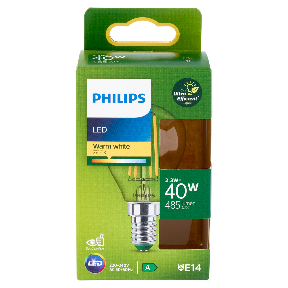 Philips Lampadina candela trasparente a filamento 40 W P45 E14