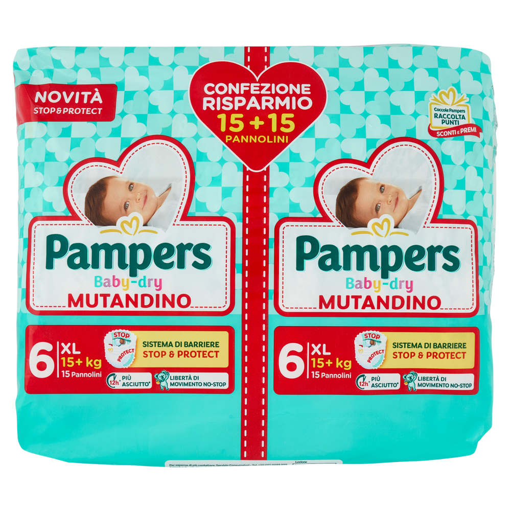 Pampers Baby-dry Mutandino XL 15 + 15 pz