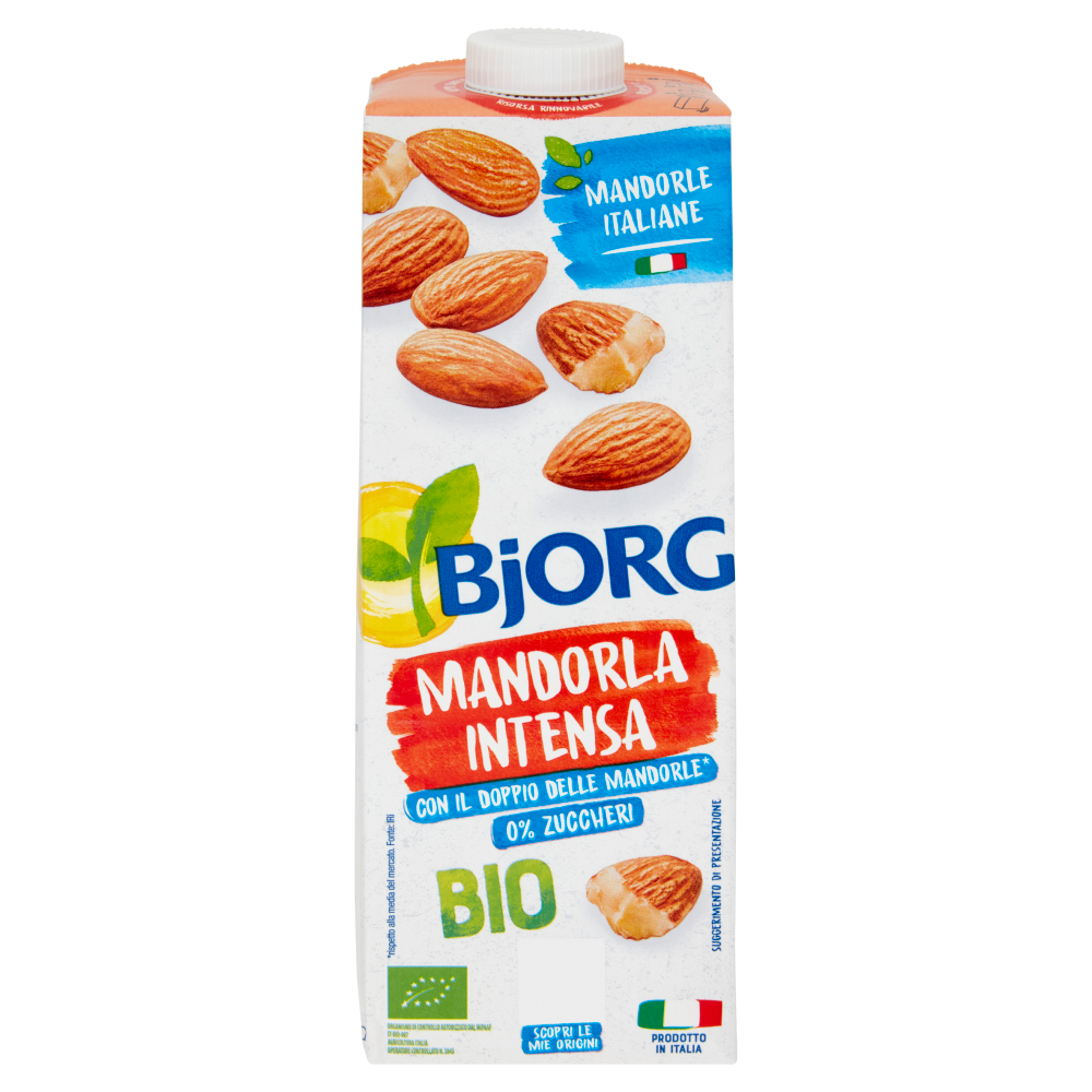 BJORG Mandorla Intensa 0% Zuccheri Bevanda Vegetale Bio, Senza Glutine, Prodotto in Italia, 1L